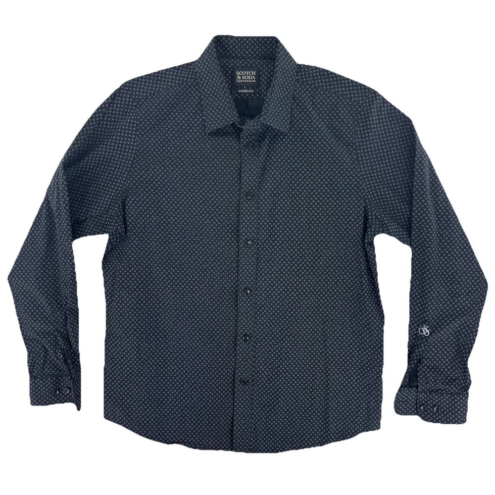 Scotch & Soda Long Sleeve Button Up Dress Shirt Mens 17.5 44 Blue All Over Print